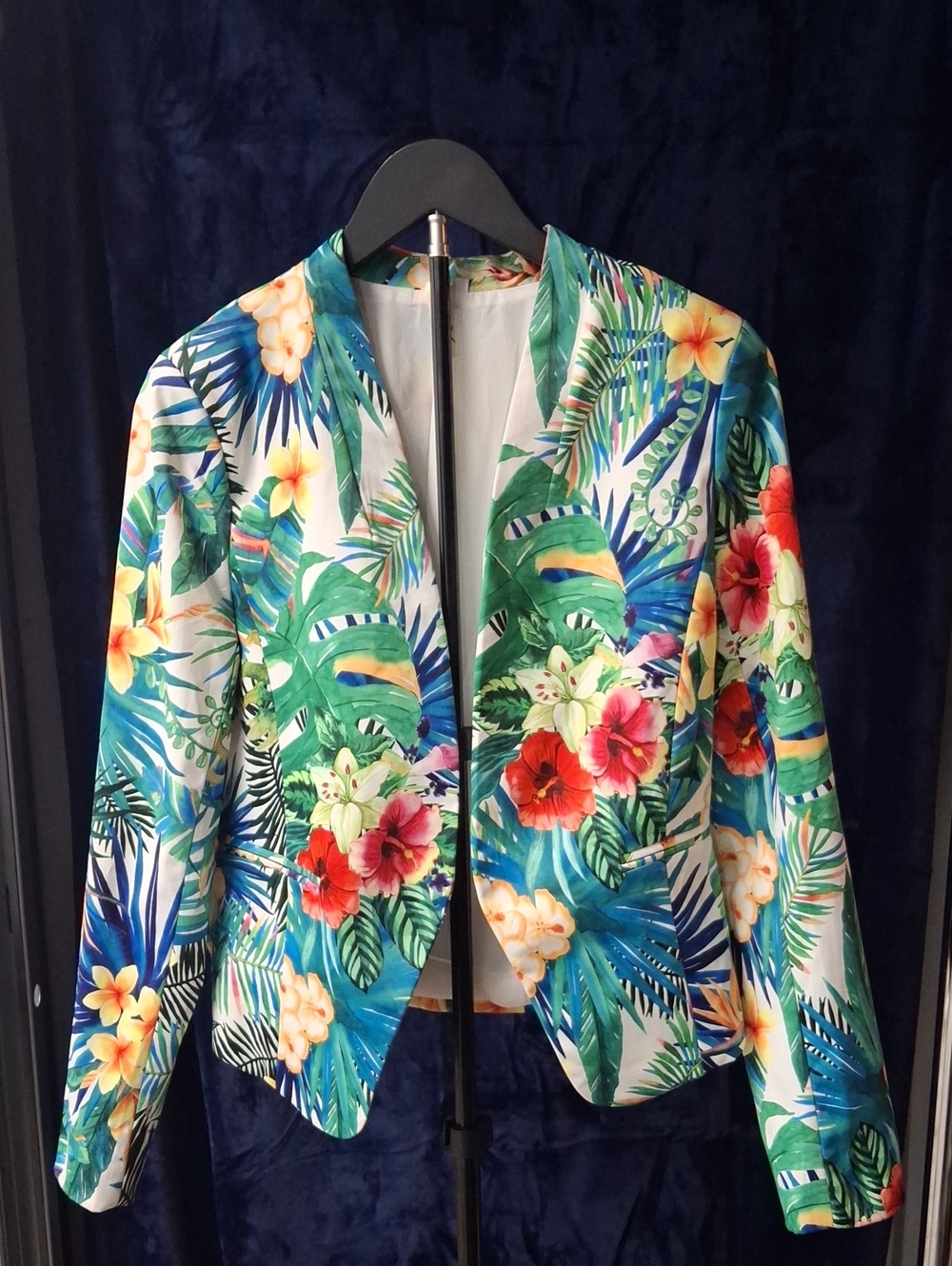 Tropical Floral Open Blazer Jacket - Multicolor Floral